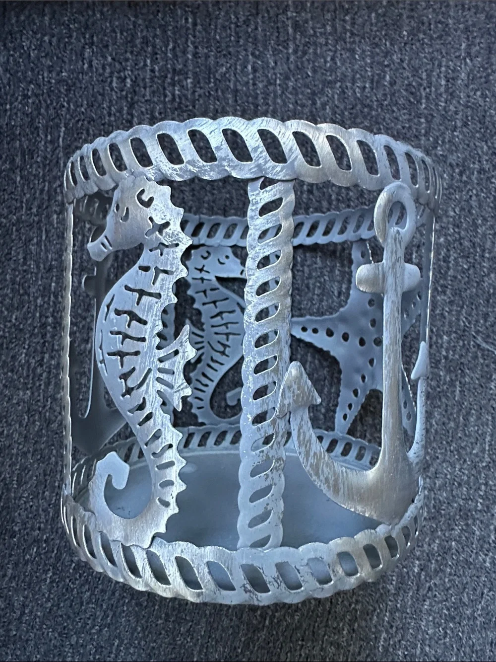 Sonoma silver gray Coastal Seahorse Anchor & starfish Metal Candle Holder